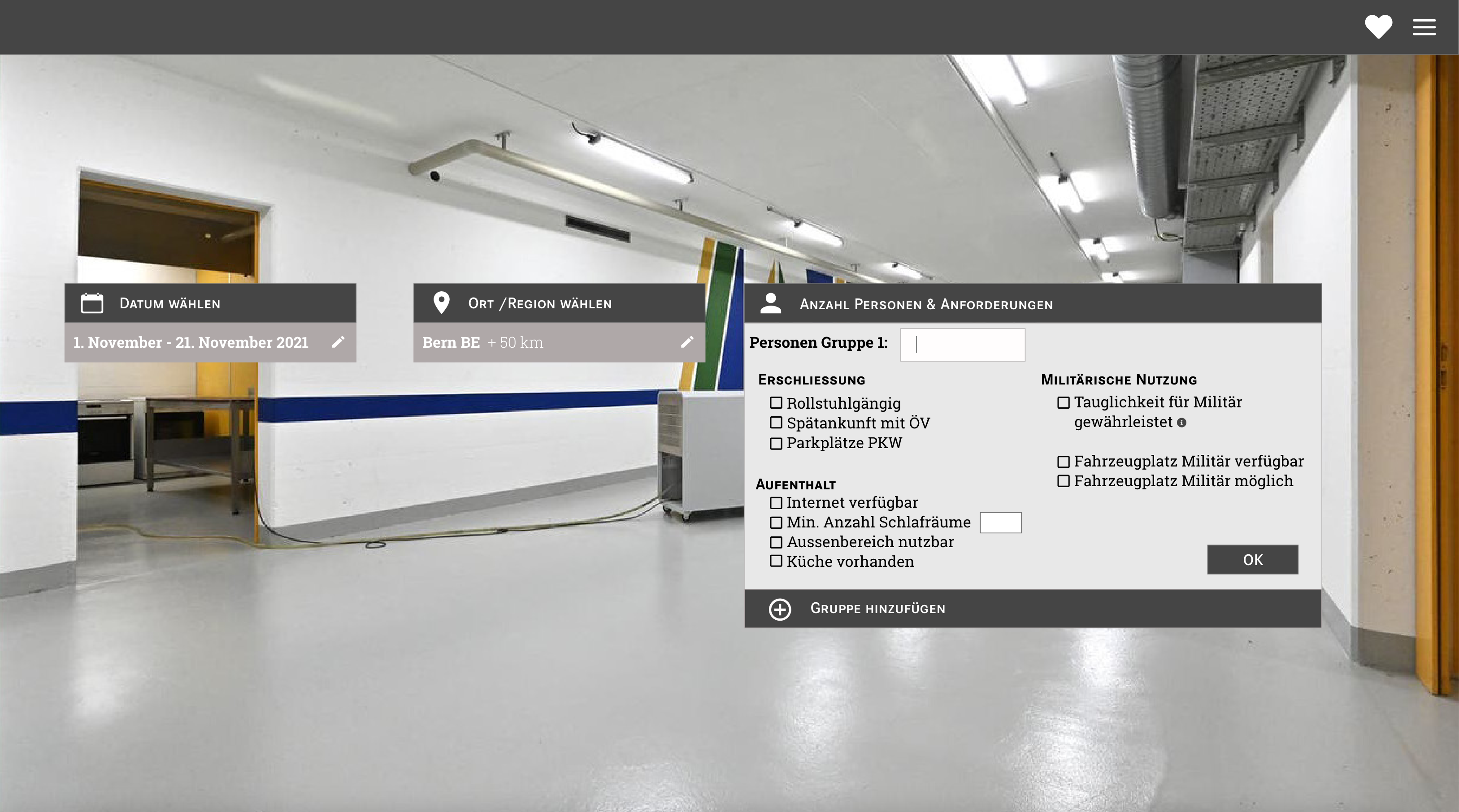 Mockup Buchungs-Plattform